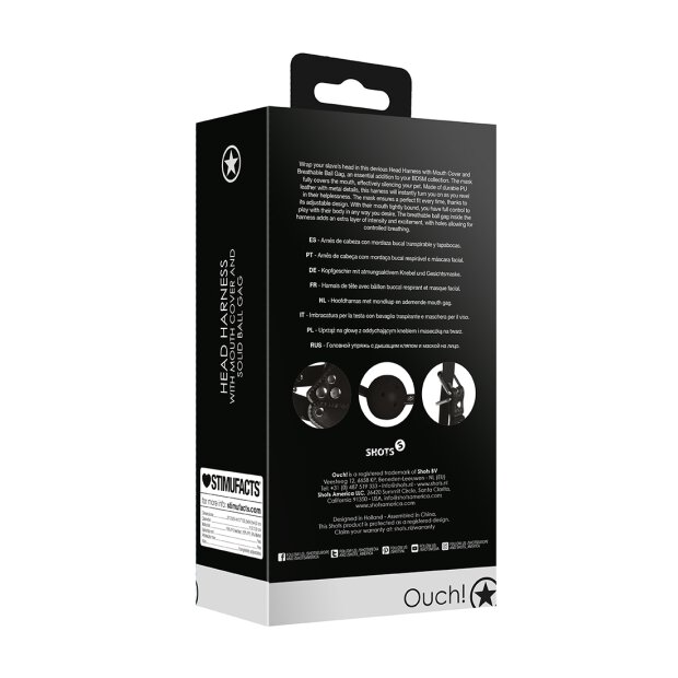 Shots Kopfgeschirr mit Mundmaske und integrierten Ballknebel in schwarz