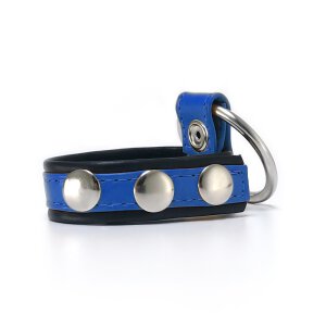 Leather Cockstrap with Penisring Black/Blue
