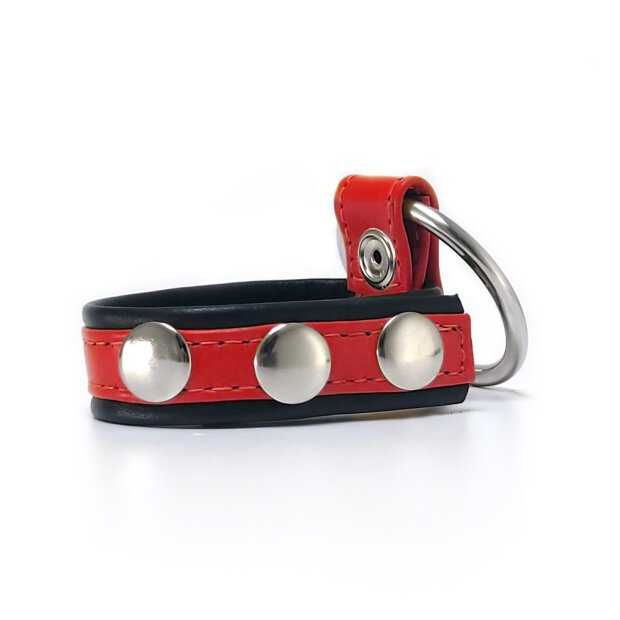 Leather Cockstrap with Penisring Black/Red