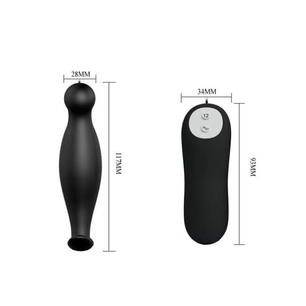 Pretty Love vibrating butt plug with controller black 2,8 cm
