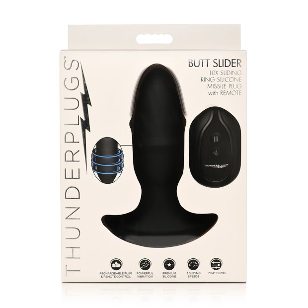 Thunder Plugs Butt Slider Sliding Ring Silicone Missile Plug Black