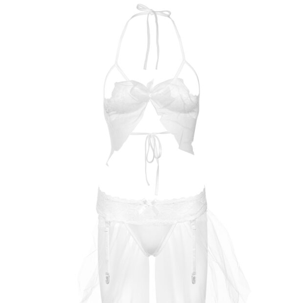 Bra & Garter Panty Set White S/M - L/XL