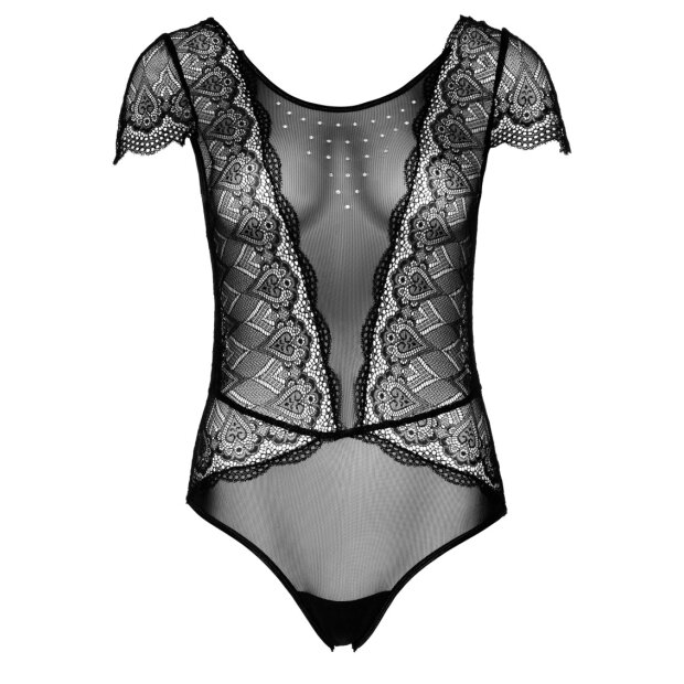 Floral Lace and Mesh Teddy  Black S/M