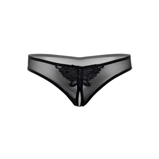 Indra crotchless beaded thong Black S/M