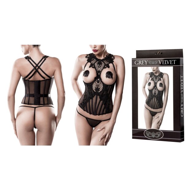 GREY VELVET 2-piece corset set S Black