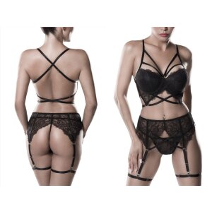 GREY VELVET 3-pc erotic suspender set S - XL