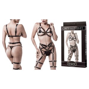 GREY VELVET 3-piece erotic set S/M - L/XL