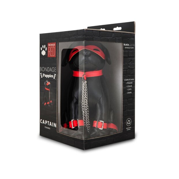 Prowler Captain Chains chien en cuir avec harnais de bondage rouge et masque pour les yeux noir