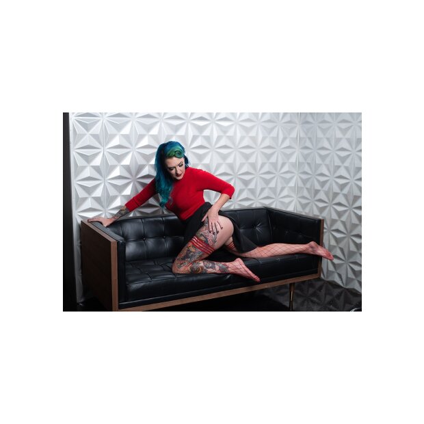 Kixies Claudia halterlose Strümpfe großes Netz Muster rot S - XL