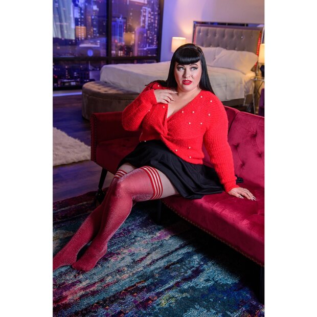 Kixies Holly halterlose Strümpfe schimmernd rot S - XL