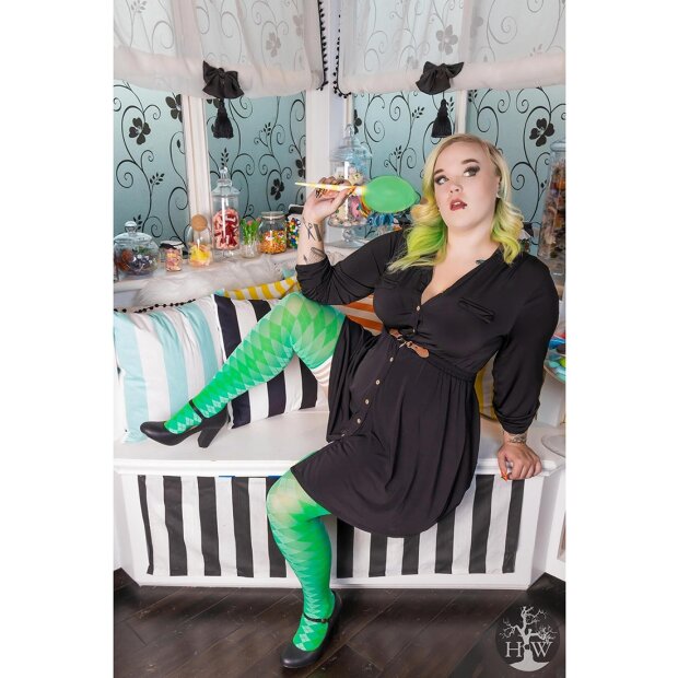 Kixies Par 4 hold-up stockings plaid/ diamond pattern green S