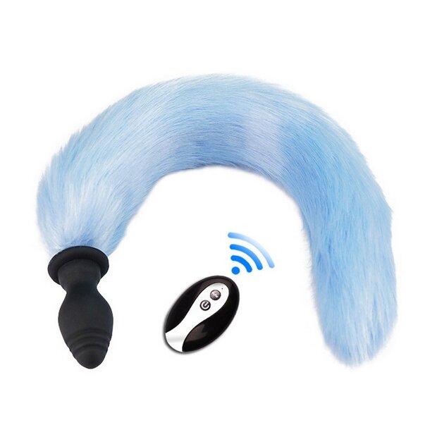 Kinky Puppy Plug Tail Vibe Fox Tail Vibe 6.5 x 3.2cm Tail 40 cm Blue