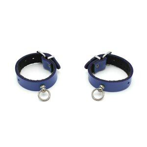 Kiotos Leather Handcuffs Mini O-Ring Blue