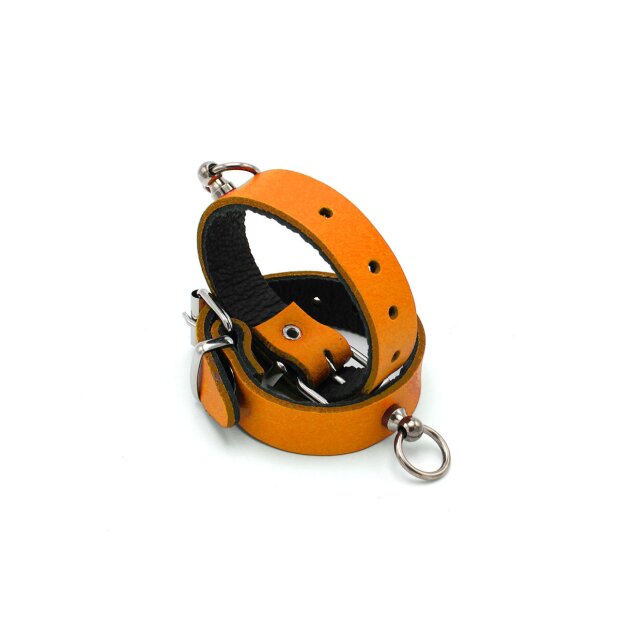 Kiotos Leather Handcuffs Mini O-Ring Orange