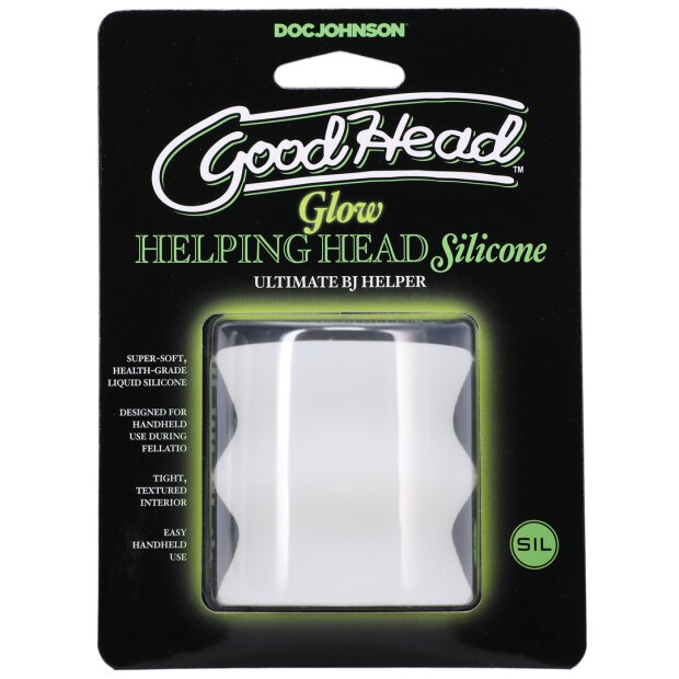 Doc Johnson Glow Helping Head Silicone Masturbator Sleeve - Frost / Green Glow