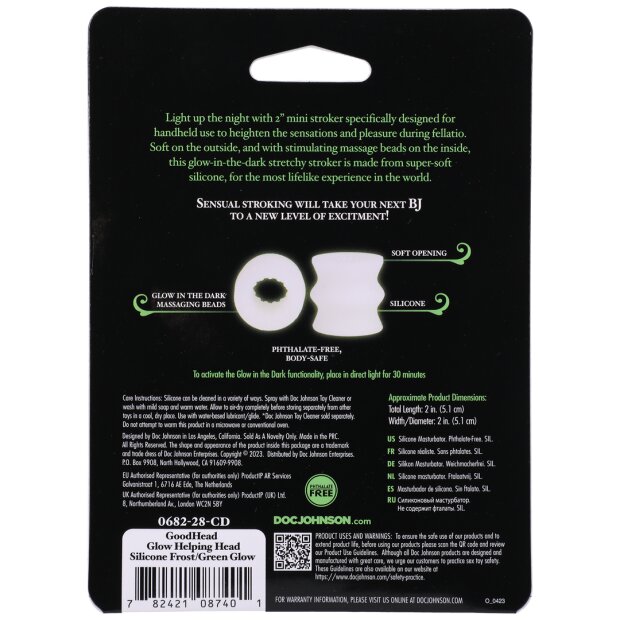 Doc Johnson Glow Helping Head Silicone Masturbator Sleeve - Frost / Green Glow