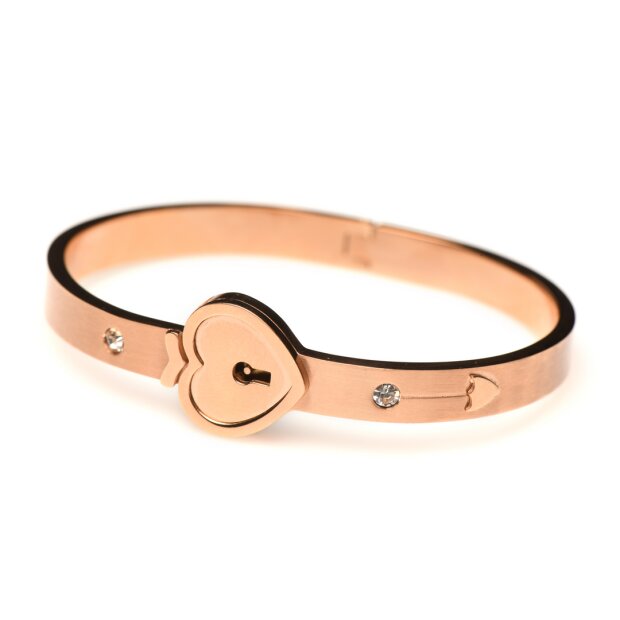 XR Brands Cuffed Locking Bracelet and Key Necklace - Rose Gold