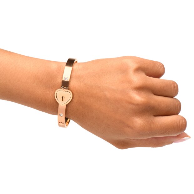 XR Brands Cuffed Locking Bracelet and Key Necklace - Rose Gold