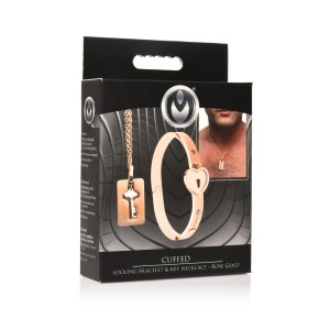 XR Brands Cuffed Locking Bracelet and Key Necklace - Rose...