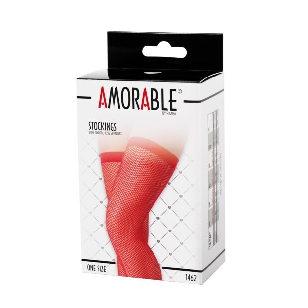 Amorable by Rimba Fishnet Stockings One Size Red