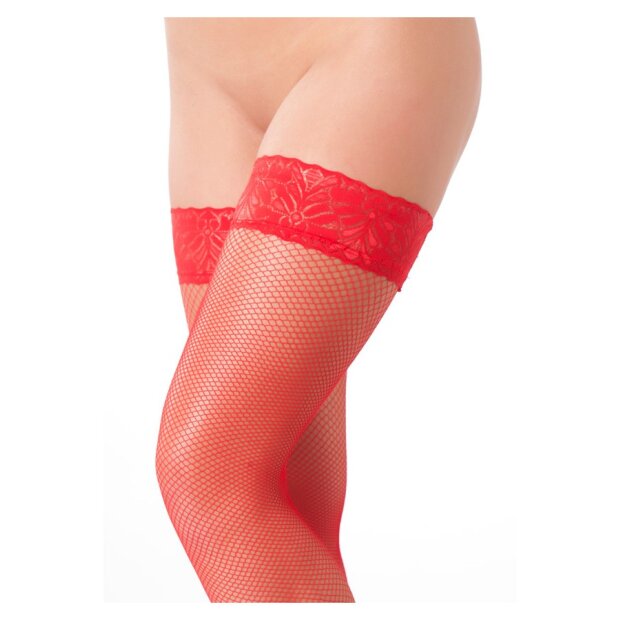 Amorable by Rimba Hold-Up Fishnet Stockings One Size Red