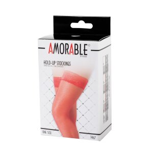 Amorable by Rimba Hold-Up Fishnet Stockings One Size Red
