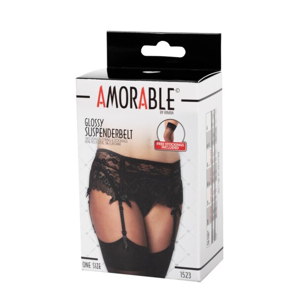 Amorable Strapsgürtel mit G-String und Strümpfen Schwarz One Size