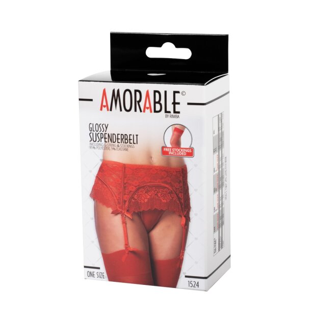 Amorable Strapsgürtel mit G-String und Strümpfen Rot One Size