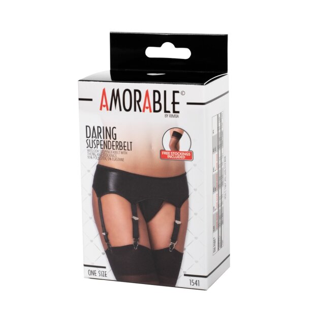 Amorable Wetlook Strapsgürtel mit Slip und Strümpfen Schwarz One Size