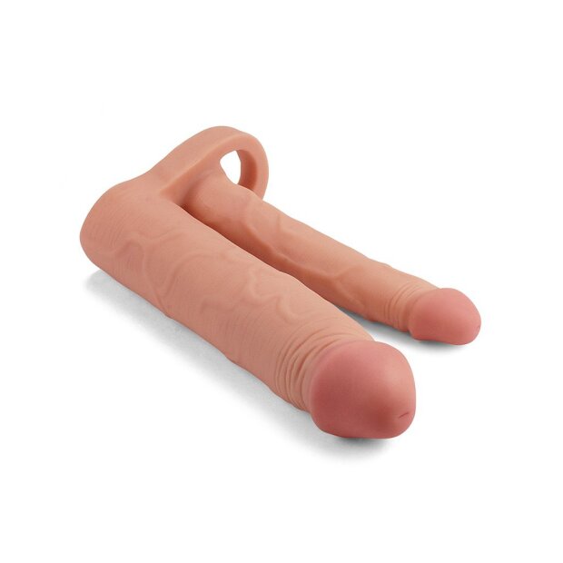 LoveToy Pleasure X Tender Double Penis Sleeve + 2" / 5 cm Nude
