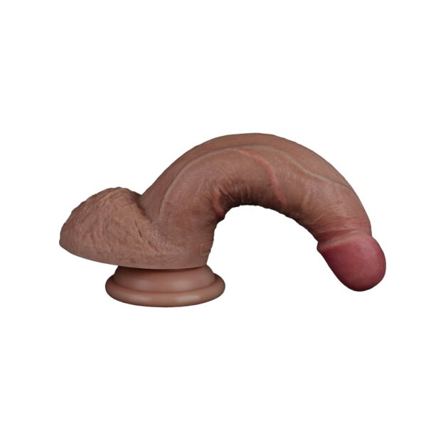 LoveToy - Dual Layered Silicone Dildo 18.5 cm (Ø 3.7 cm) - Brown