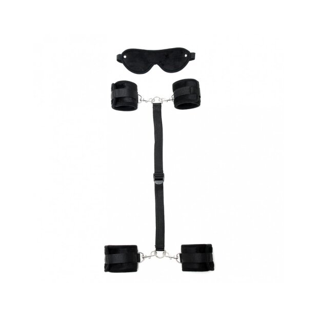 Rimba Soft hand- to ankle cuffs with eye mask