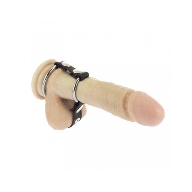 Rimba Anneaux de Pénis et de Boules en Métal avec Séparateur de Boules Noir Argent Ø 3,5–5 cm