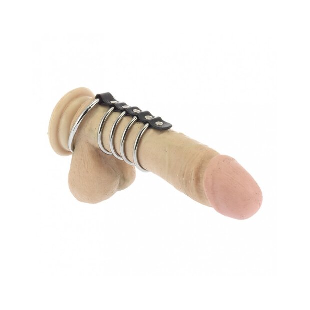 Rimba 4 Penisringe und Hodenring aus Metall Silber Schwarz Ø 4-5 cm