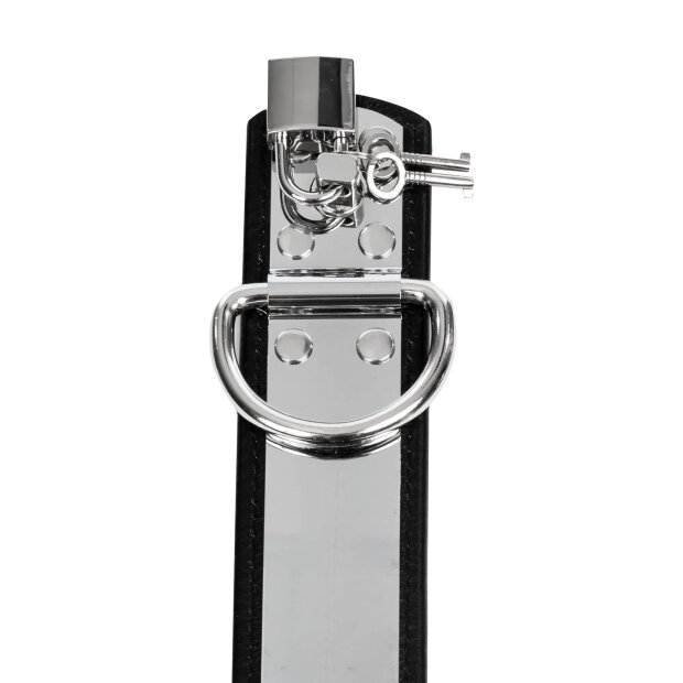 Rimba Leder Fußfesseln mit Vorhängeschloss Silber Schwarz