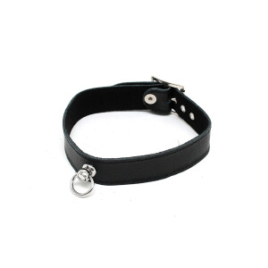 Rimba Schlichtes Halsband mit Ring Schwarz S-M