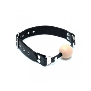 Rimba Ball Gag mit Holzkugel Schwarz Ø 4 cm