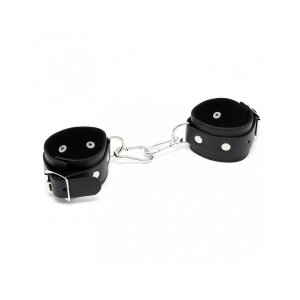 Rimba Leather Handcuffs with Carabiner Hook Black