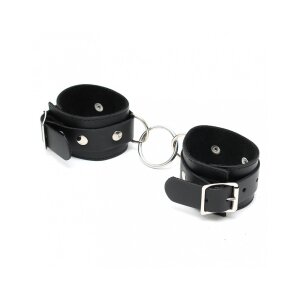 Rimba Leather Ankle Cuffs with Ring Black