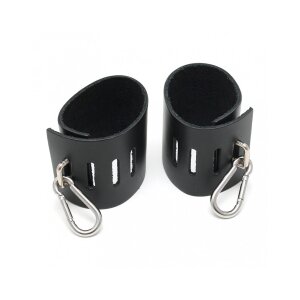 Rimba Leather Ankle Cuffs with Carabiner Hook Black