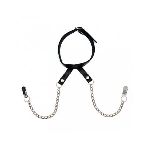 Rimba Halsband mit Brustklammern an Ketten Silber, Schwarz