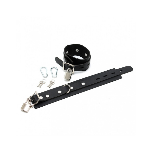 Rimba Ankle Cuffs with Lock and 2 Carabiner Hooks Silver Black