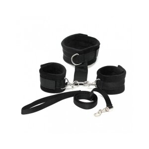 Rimba Soft Bondage Halsband mit Handfessel Schwarz