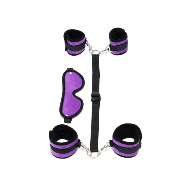 Rimba Set de menottes souples mains à chevilles avec masque 4 pièces Violet Noir