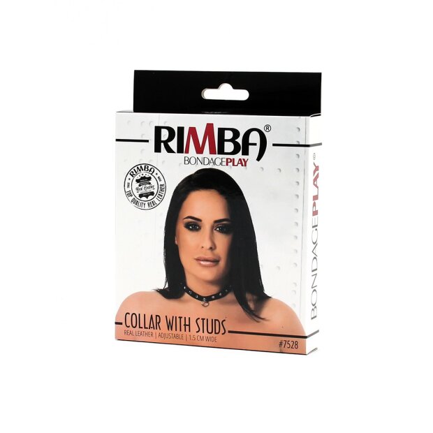 Rimba Halsband mit Ring und Nieten Schwarz 32-44 cm