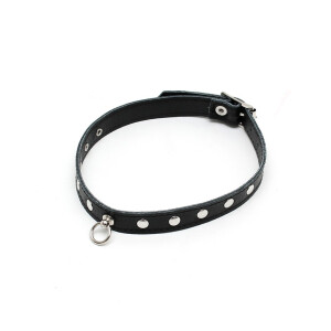 Rimba Halsband mit Ring und Nieten Schwarz 32-44 cm