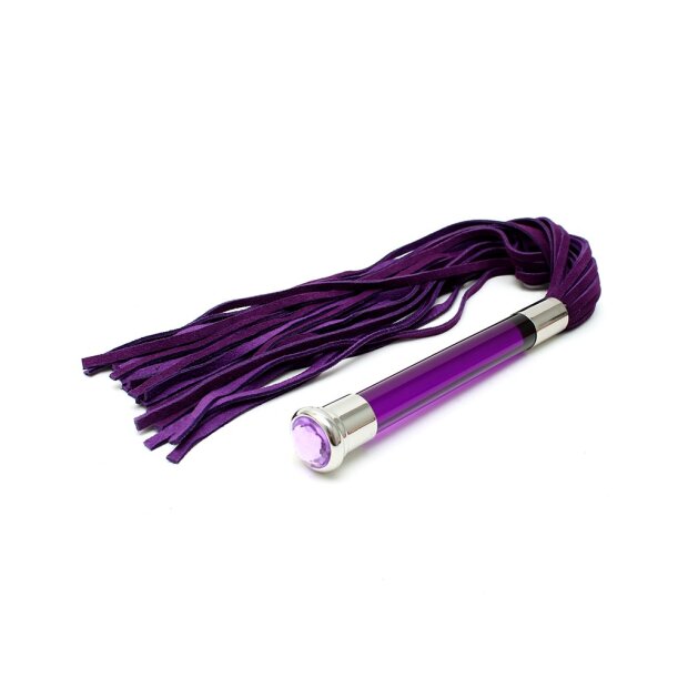 Rimba Flogger en suédine avec poignée en verre Violet Argent 58 cm