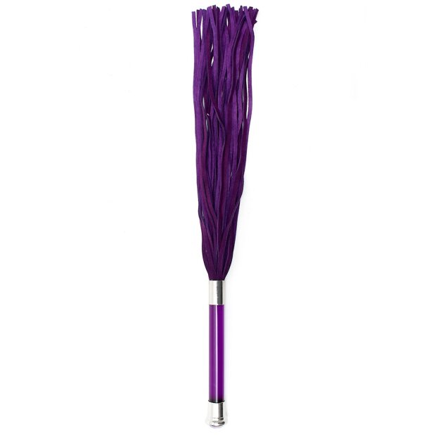 Rimba Flogger en suédine avec poignée en verre Violet Argent 58 cm