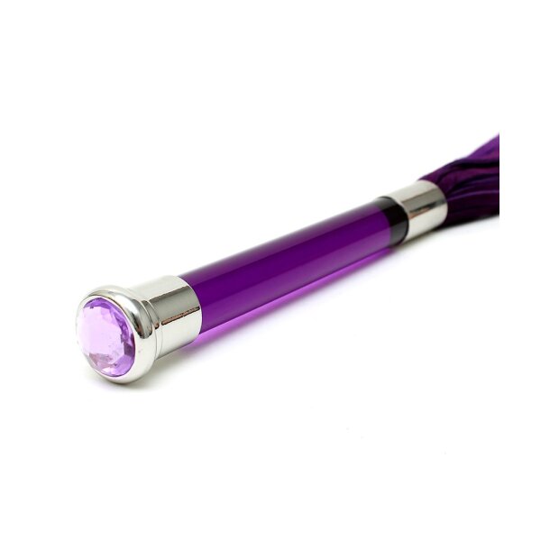 Rimba Flogger en suédine avec poignée en verre Violet Argent 58 cm