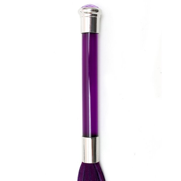 Rimba Flogger en suédine avec poignée en verre Violet Argent 58 cm